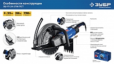 Особенности конструкции электрического резчика по бетону Зубр Профессионал ЗШ-П120-2700 ПСТ Особенности конструкции электрического резчика по бетону Зубр Профессионал ЗШ-П120-2700 ПСТ